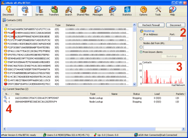 Capture historique du guide officiel eMule : le cadre 2 contient les options d’amorçage. La disposition peut varier selon votre version.